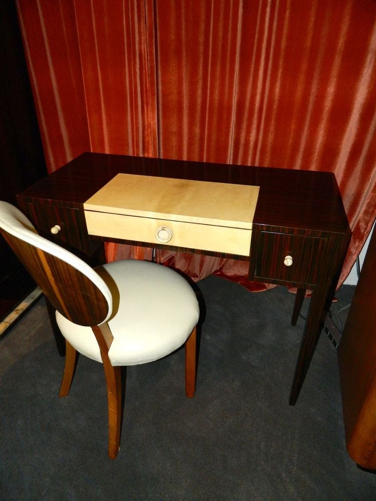 Parchment Paper Petite Art Deco Macassar Writing or Vanity Desk