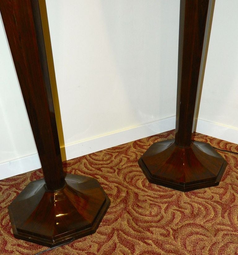 Contemporary Spectacular Faceted Art Deco Wood Tall Floor Lamps Torchiers