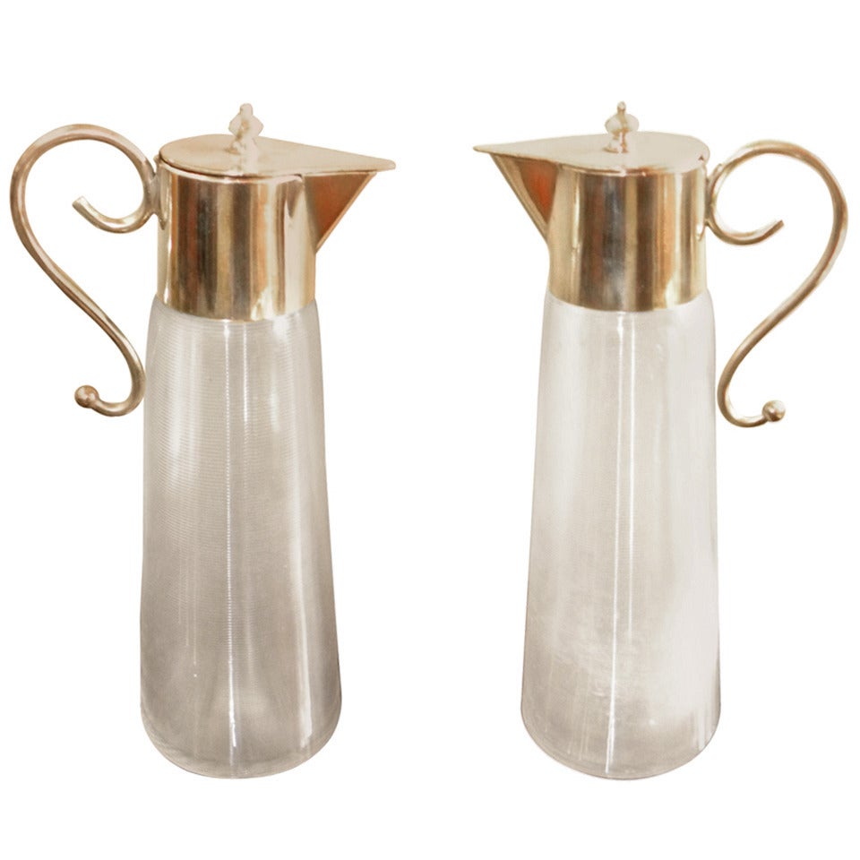 Elegant Pair of Art Deco Modernist Carafes