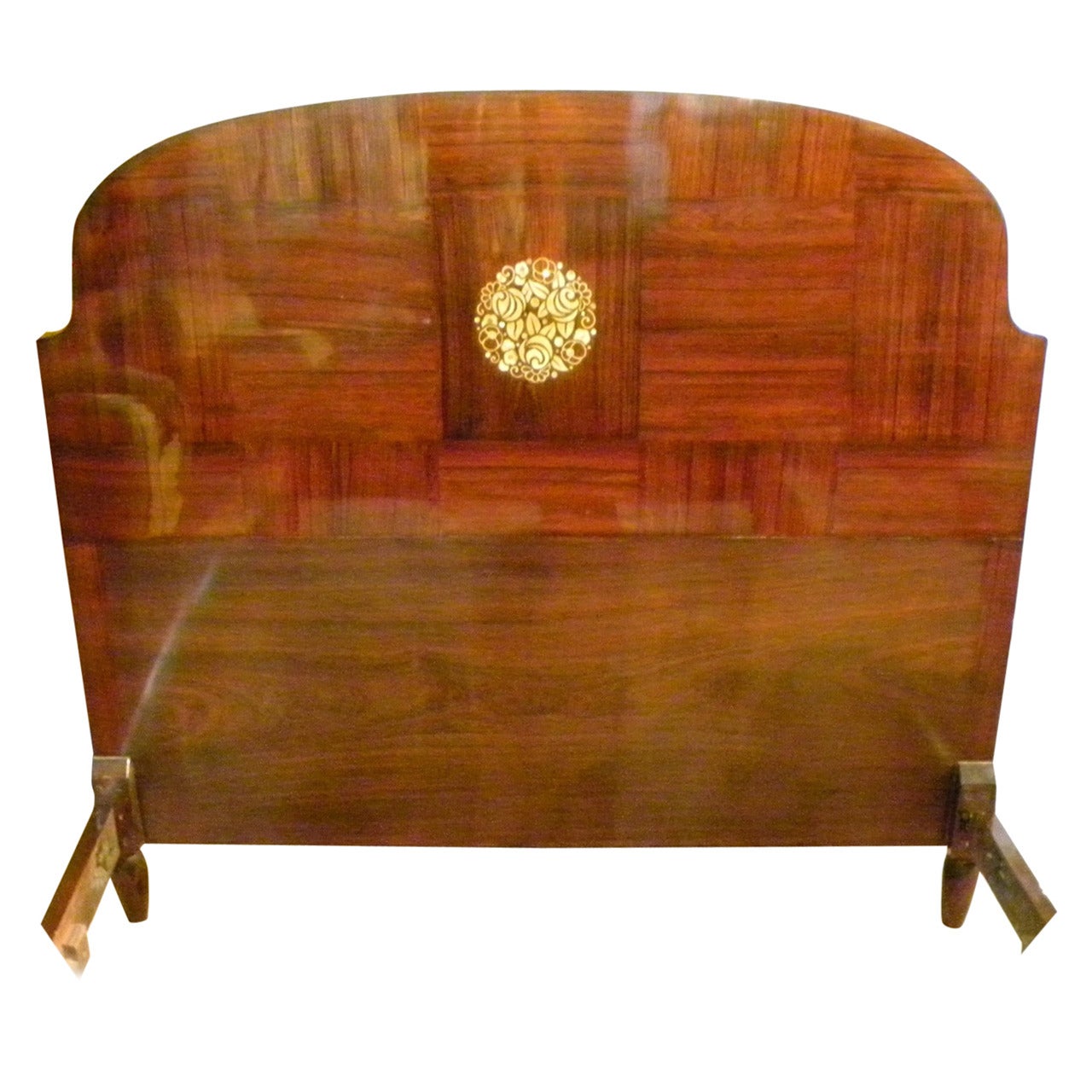 Beautiful Mahogany Art Deco Bed with Marquetry from the 1920s