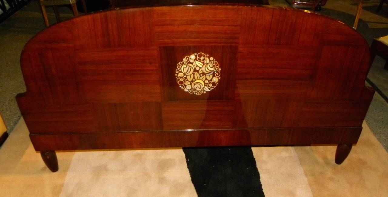 Early 20th Century Beautiful Mahogany Art Deco Bed with Marquetry from the 1920s