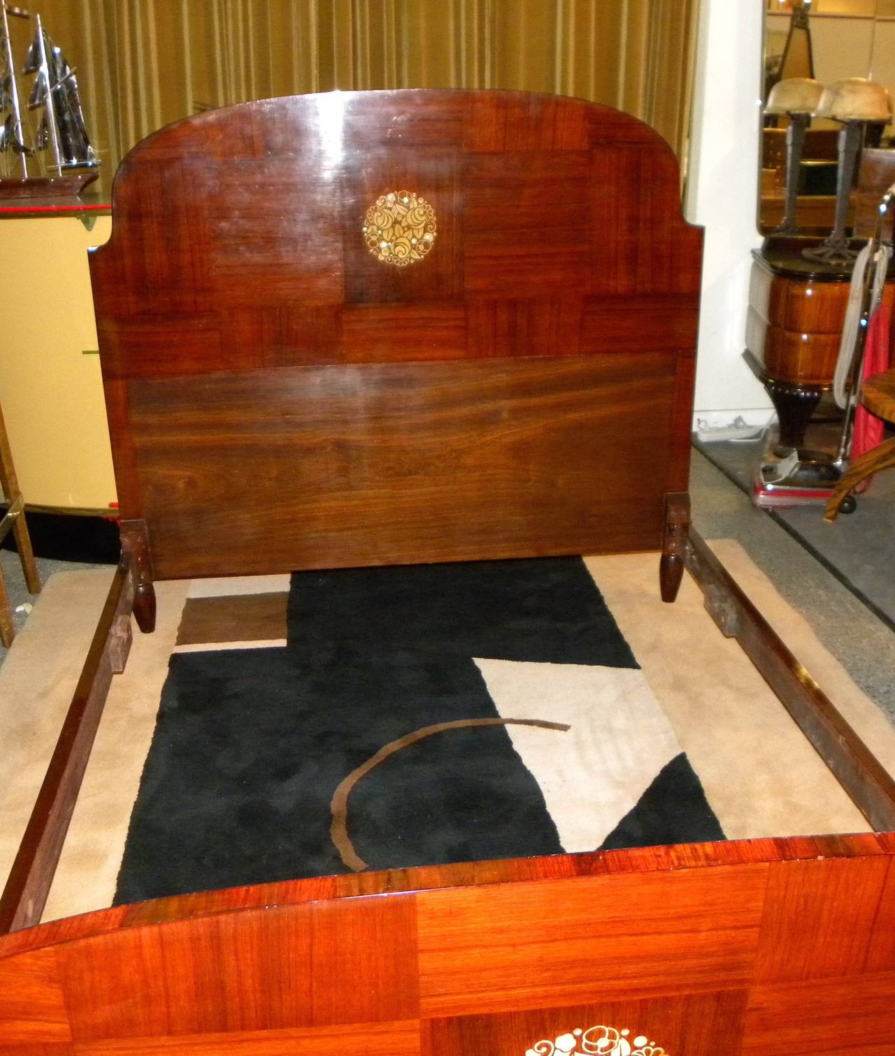 Inlay Beautiful Mahogany Art Deco Bed with Marquetry from the 1920s