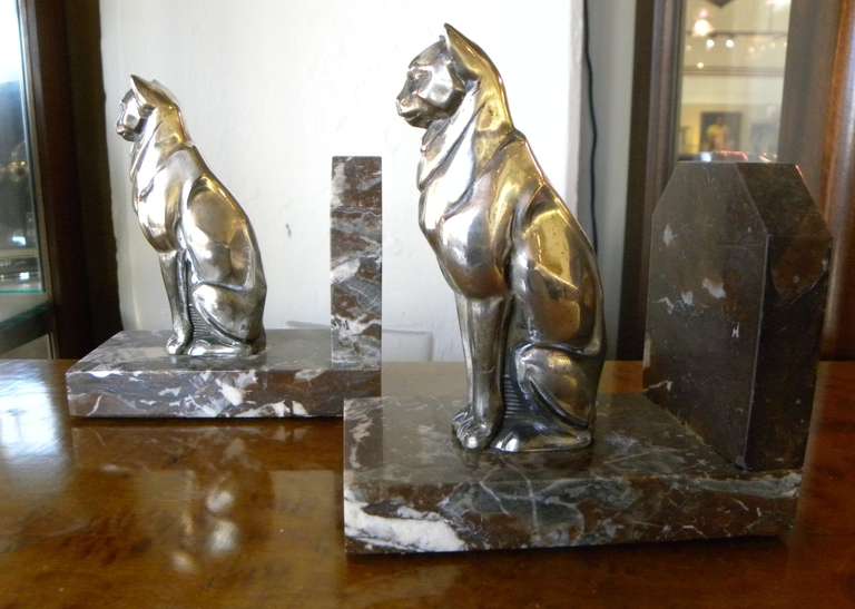 Metal Cubist Cats Bookends French 1930's