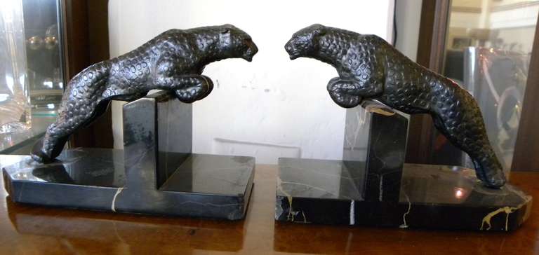 French Leopard Bookends 1930's