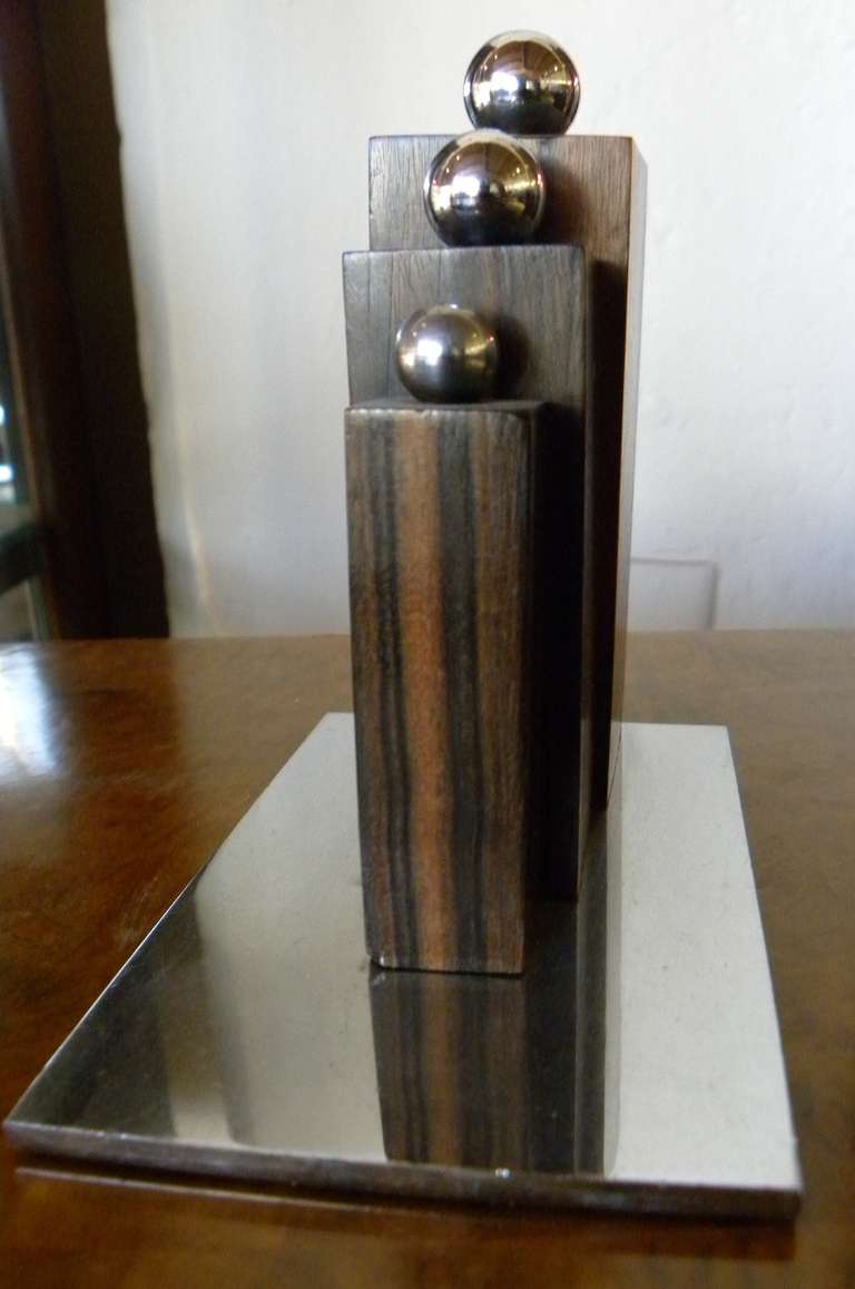 Art Deco Modernist Bookends Macassar & Chrome In Excellent Condition In Oakland, CA