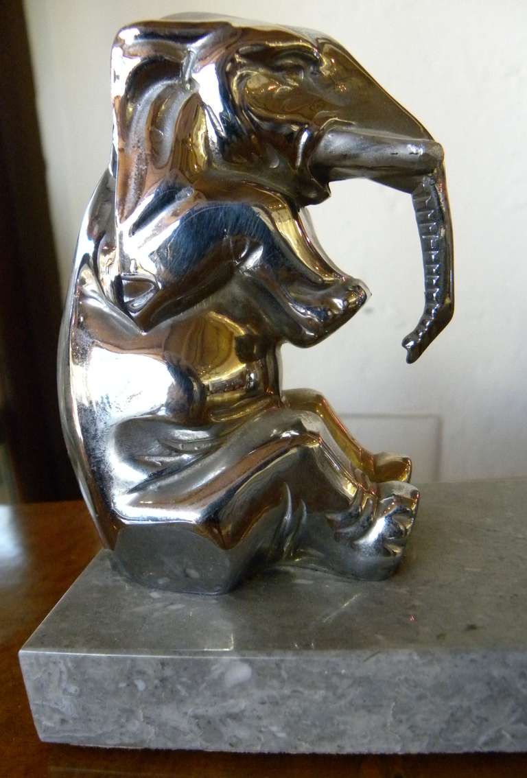 Mid-20th Century Chrome-Plated Elephants Bookends French Art Deco For Sale