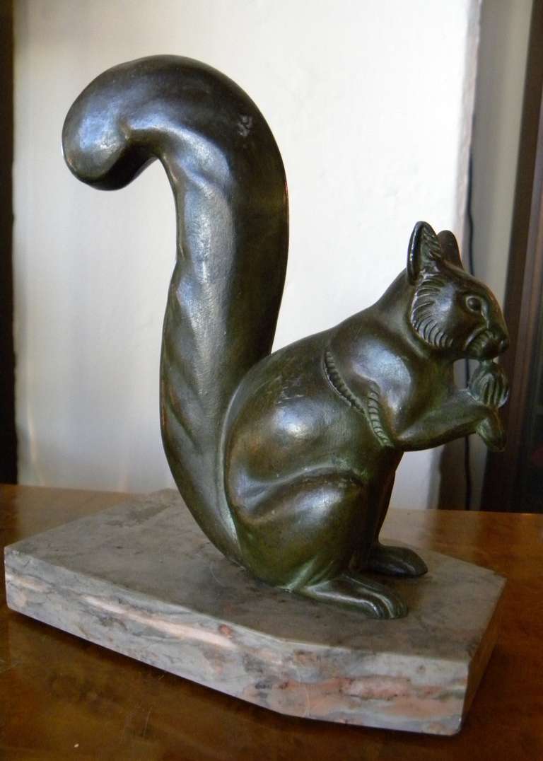 French Squirrel Bookends Metal Art Deco