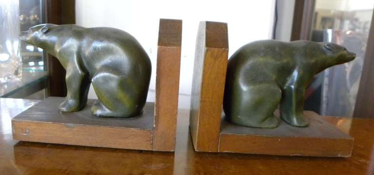 Item #1863

No reason to keep these guys frozen in the Arctic anymore. Nice metal Art Deco Polar Bears bookends, French circa 1930′s.
Both with original marble bases.