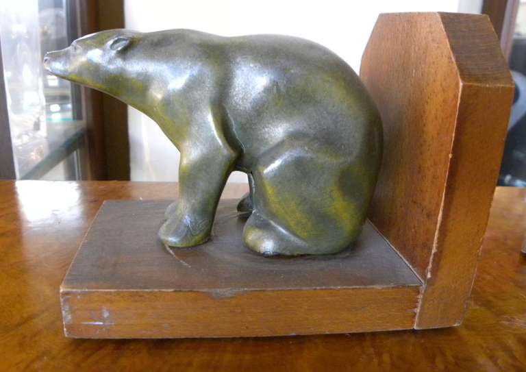 Metal Polar Bears Bookends Art Deco Design