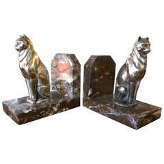 Vintage Cubist Cats Bookends French 1930's