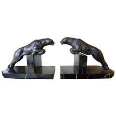 French Leopard Bookends 1930's