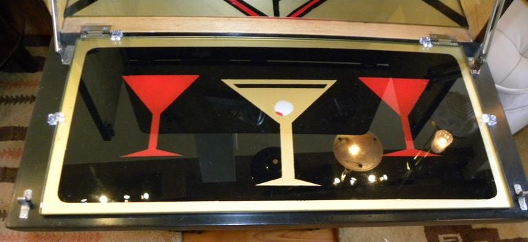 Unique Reverse painted mirror tray:  Colorful Art Deco Pop up bar! In Excellent Condition In Oakland, CA