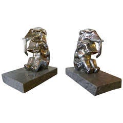 Chrome-Plated Elephants Bookends French Art Deco 5