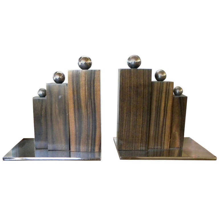 Art Deco Modernist Bookends Macassar and Chrome at 1stdibs