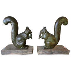 Squirrel Bookends Metal Art Deco