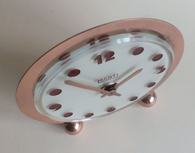 French Art Deco Streamline Marti 8 Day Clock Etched Glass Dial Copper Plate 1