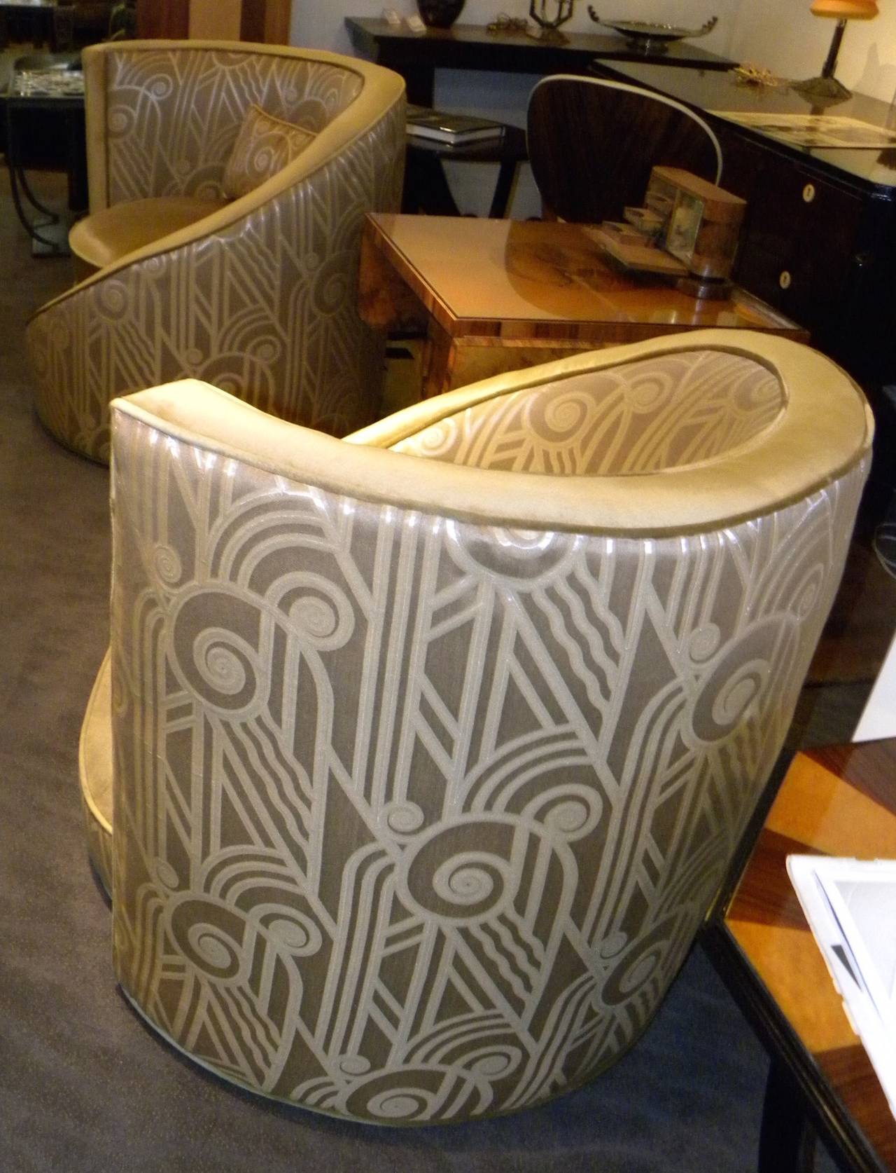 Hollywood Glamour Art Deco Unique Swivel Chairs In Excellent Condition In Oakland, CA