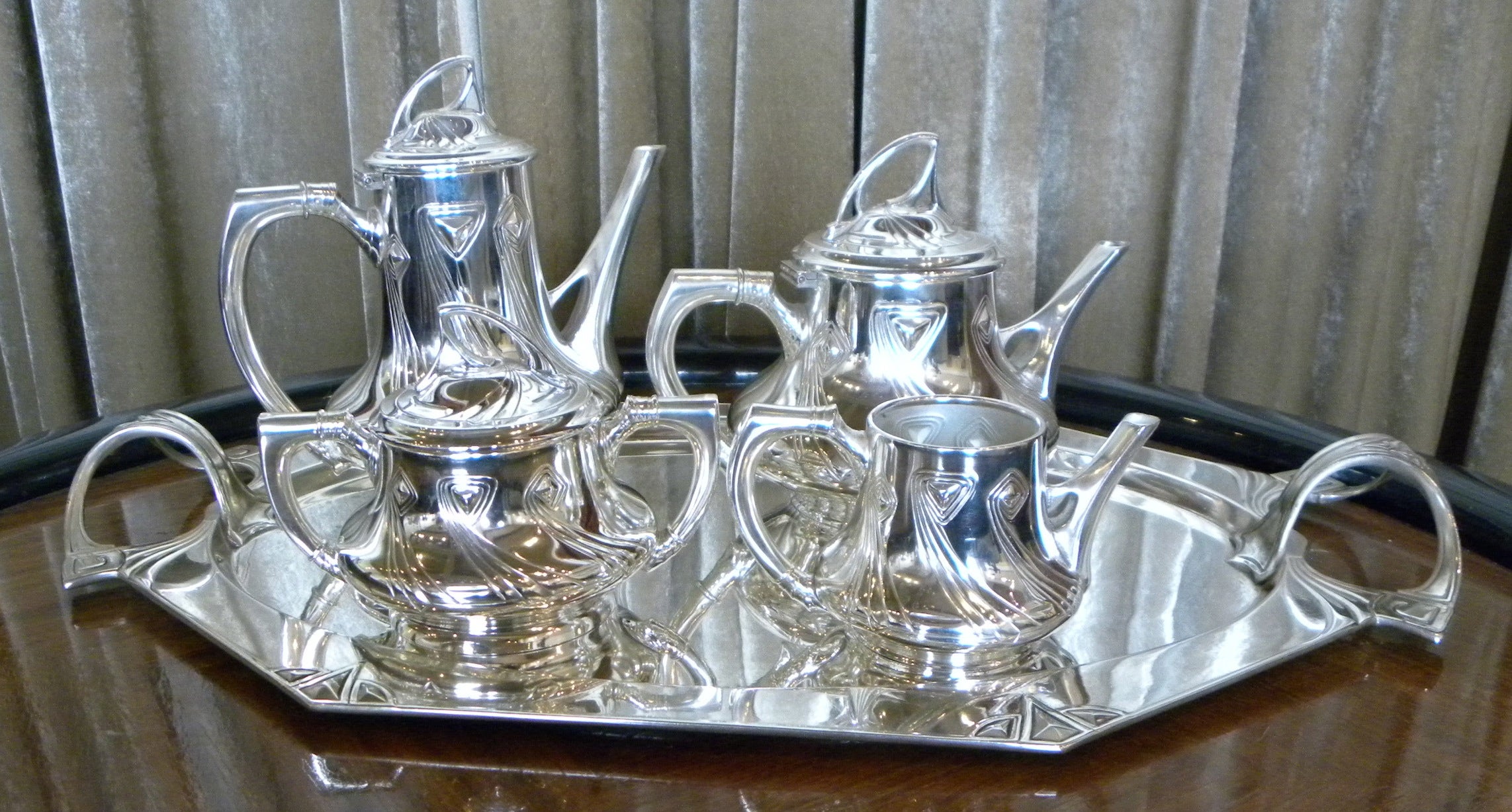 Spectacular Art Nouveau WMF style Silver-plate 5 piece Coffee Tea Service