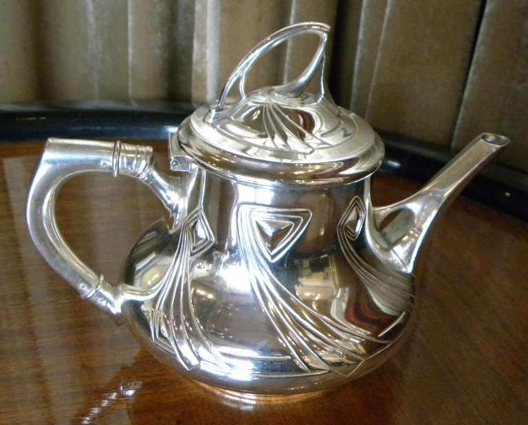German Spectacular Art Nouveau WMF style Silver-plate 5 piece Coffee Tea Service