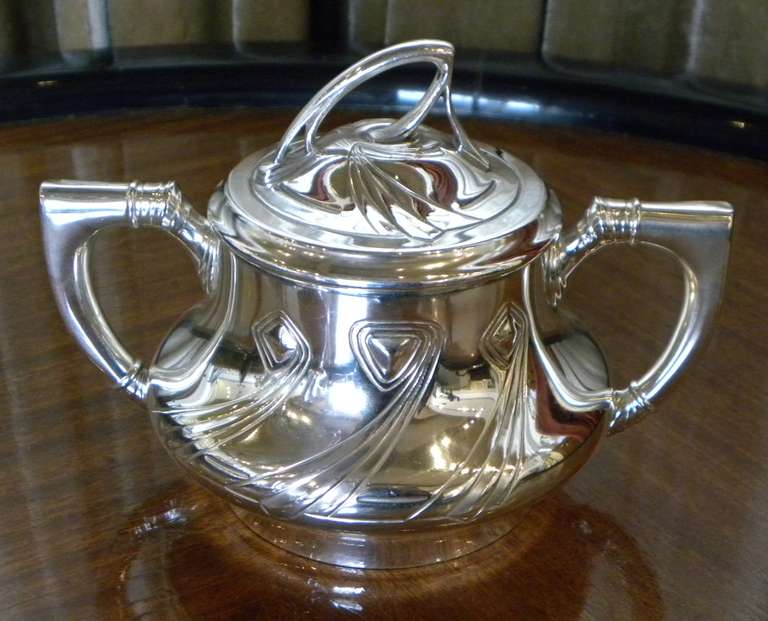 Spectacular Art Nouveau WMF style Silver-plate 5 piece Coffee Tea Service In Excellent Condition In Oakland, CA