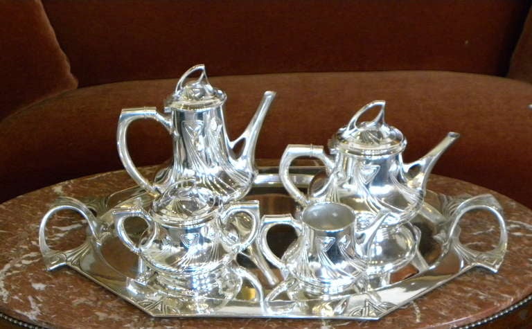 Spectacular Art Nouveau WMF style Silver-plate 5 piece Coffee Tea Service 5