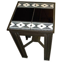 Hand-Wrought Iron Art Deco Table with Tiles