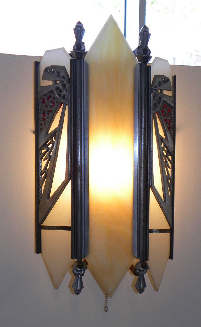 Unique Zig Zag Theater Art Deco Sconces 2 Pair  1