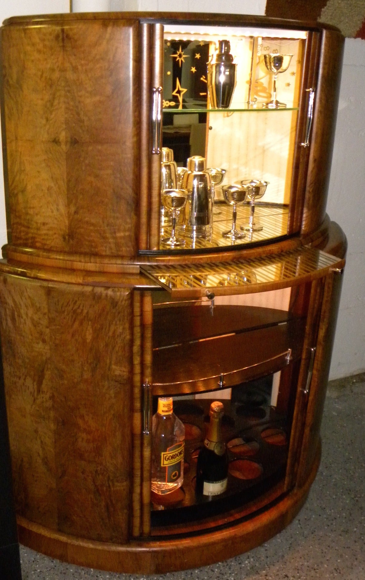 Art Deco English Double Deck Demilune Bar, 1930s Cocktail Bar