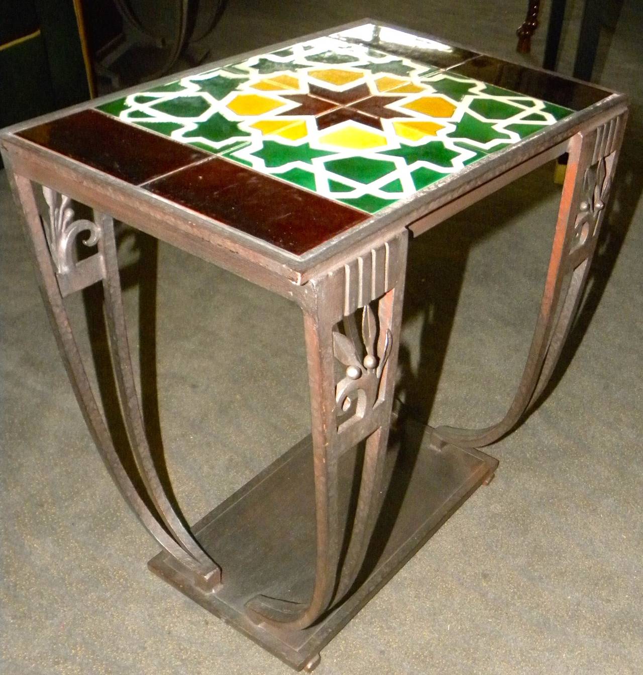Vintage Art Deco Tile and Iron Occasional Tables For Sale at 1stdibs