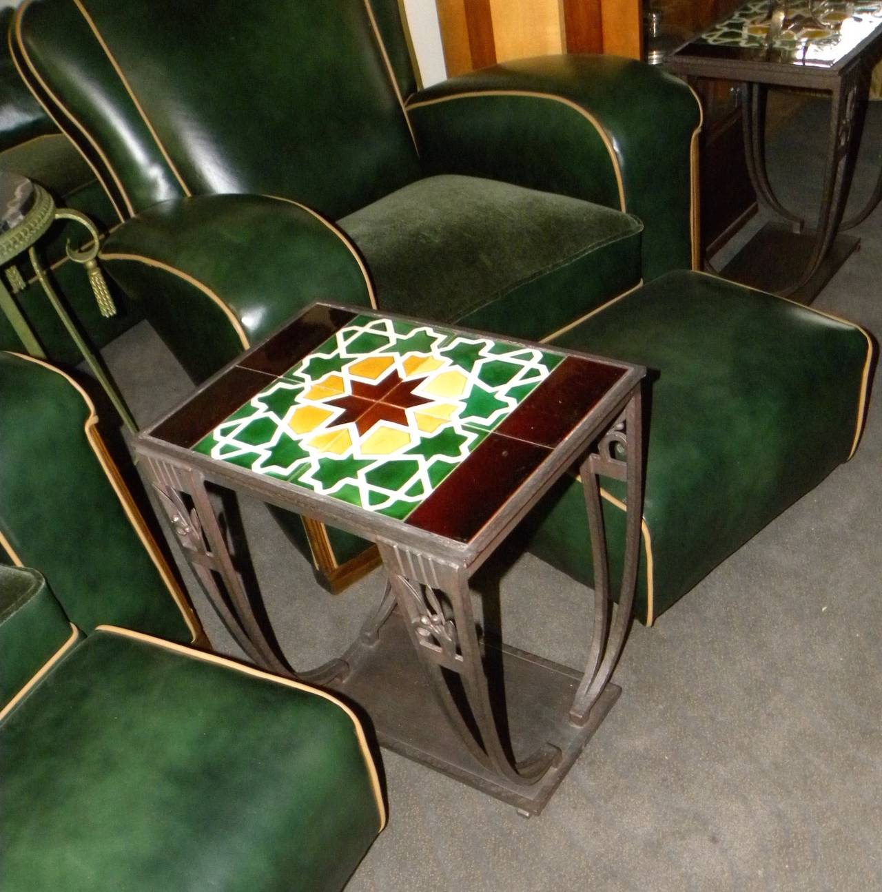 Vintage Art Deco Tile and Iron Occasional Tables For Sale at 1stdibs