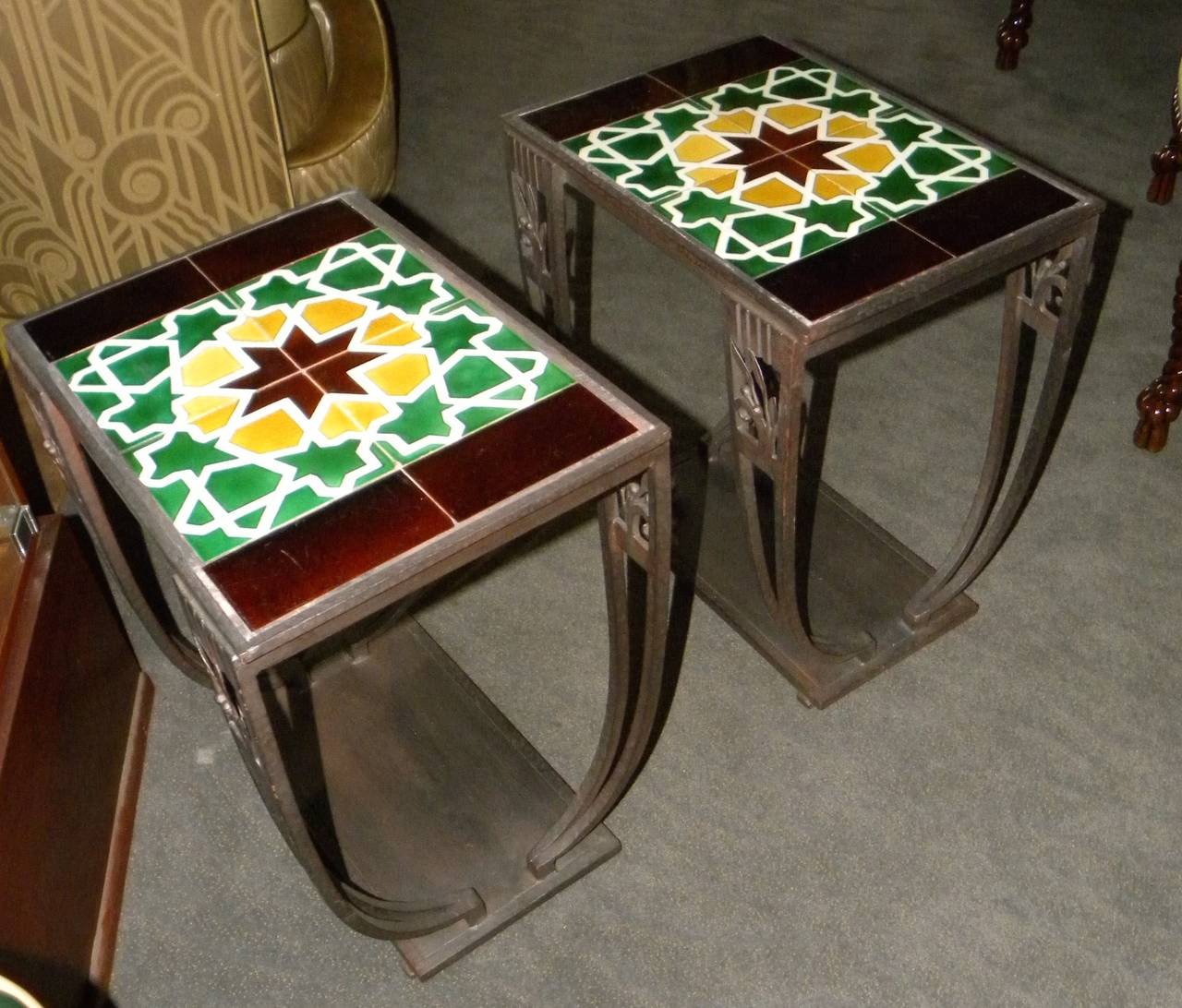 Vintage Art Deco Tile and Iron Occasional Tables For Sale at 1stdibs