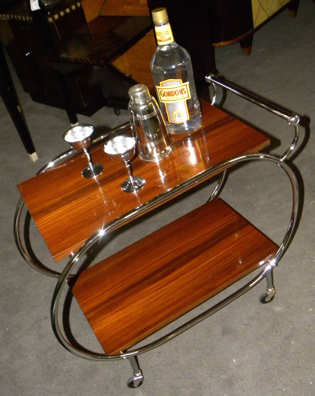 Art Deco Rolling Bar Cart Restored In Excellent Condition In Oakland, CA