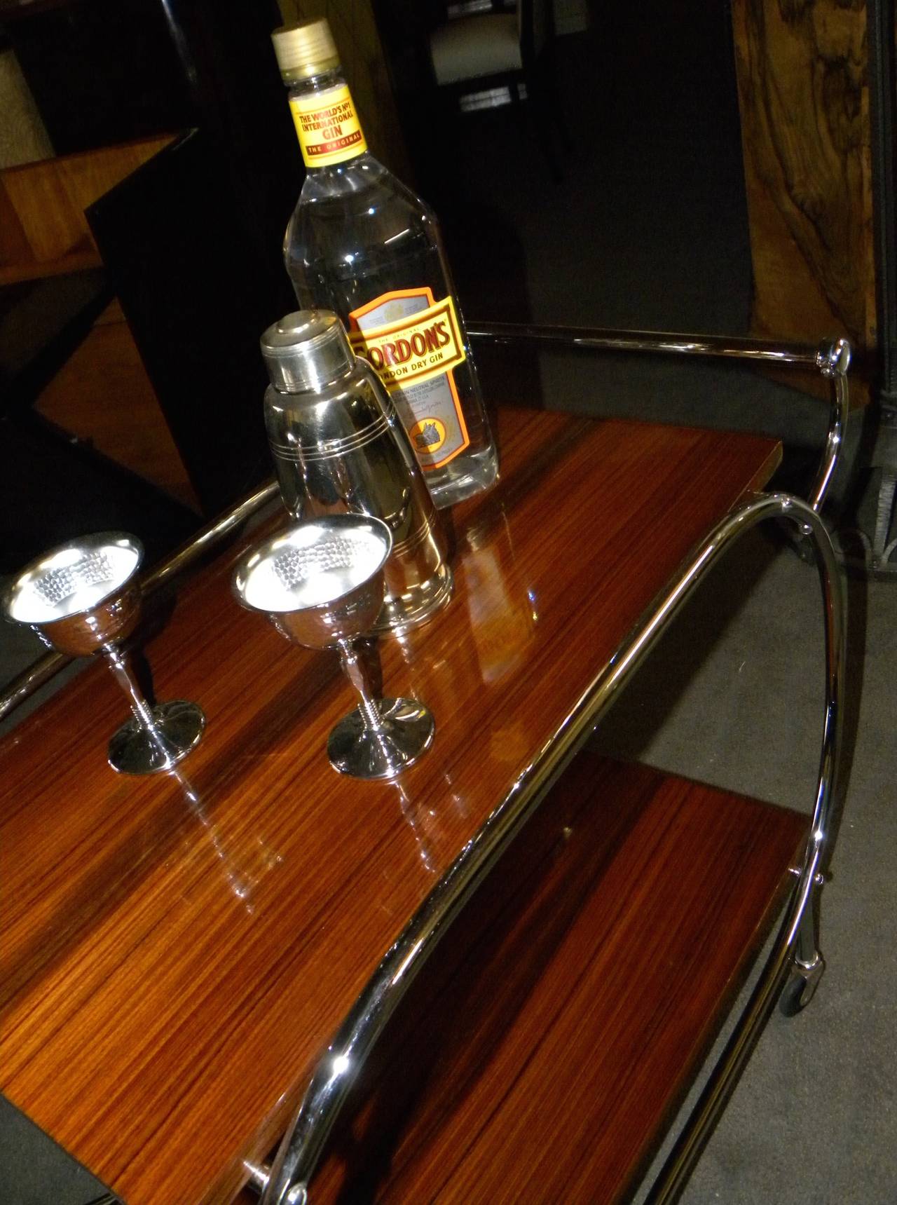 Mahogany Art Deco Rolling Bar Cart Restored