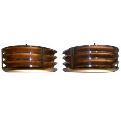 Copper Brass modernist stepped and fluted art deco sconces circa 1930
s  A great
