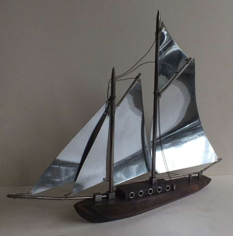 Nice Original Macassar Ebony Chrome Sailboat Art Deco