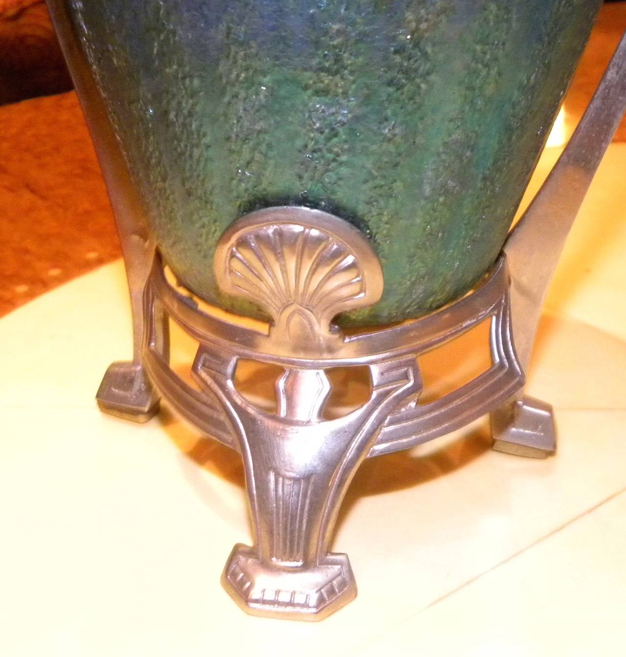 Art Nouveau Loetz Style Glass Vases with Metalwork 2