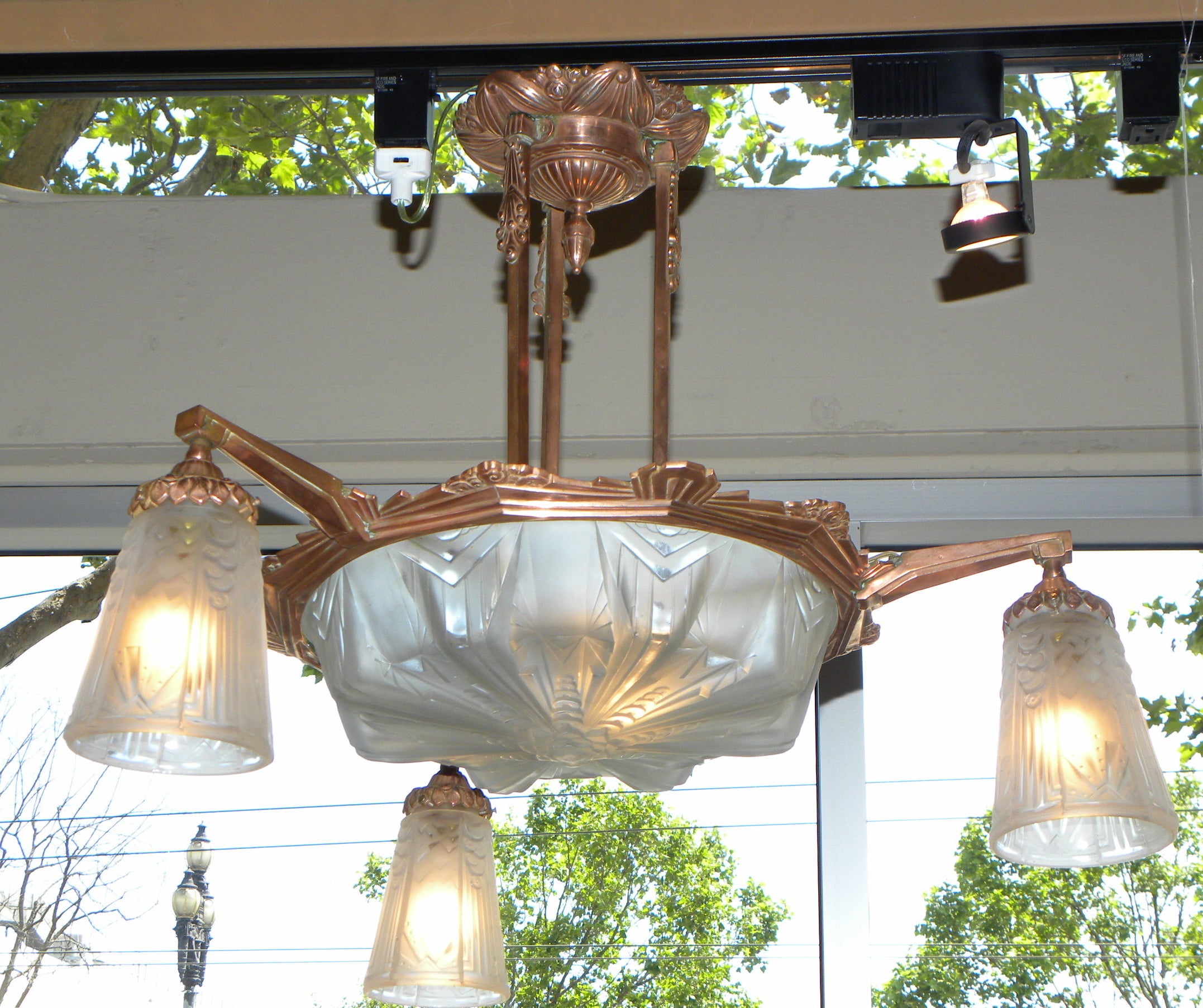 Outstanding Mueller Modernist Copper Fixture, Unusual Color French Art Deco
