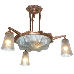Outstanding Mueller Modernist Copper Fixture, Unusual Color French Art Deco