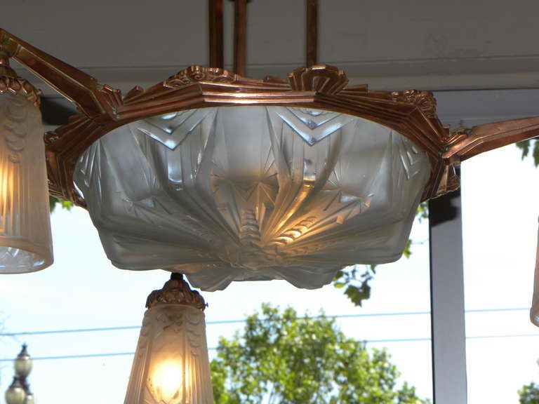 Outstanding Mueller Modernist Copper Fixture, Unusual Color French Art Deco 5