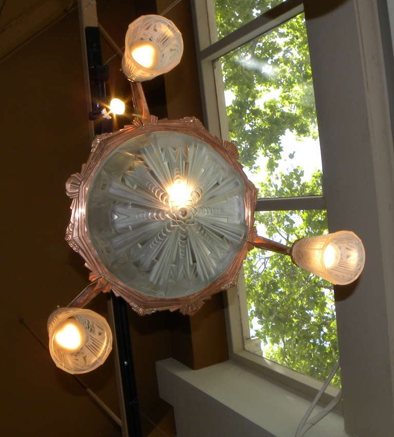 Outstanding Mueller Modernist Copper Fixture, Unusual Color French Art Deco 3