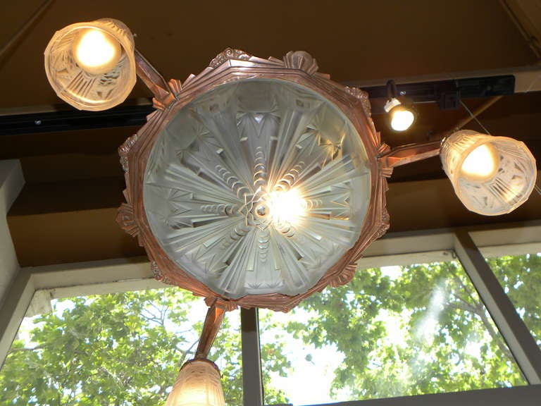 Mid-20th Century Outstanding Mueller Modernist Copper Fixture, Unusual Color French Art Deco