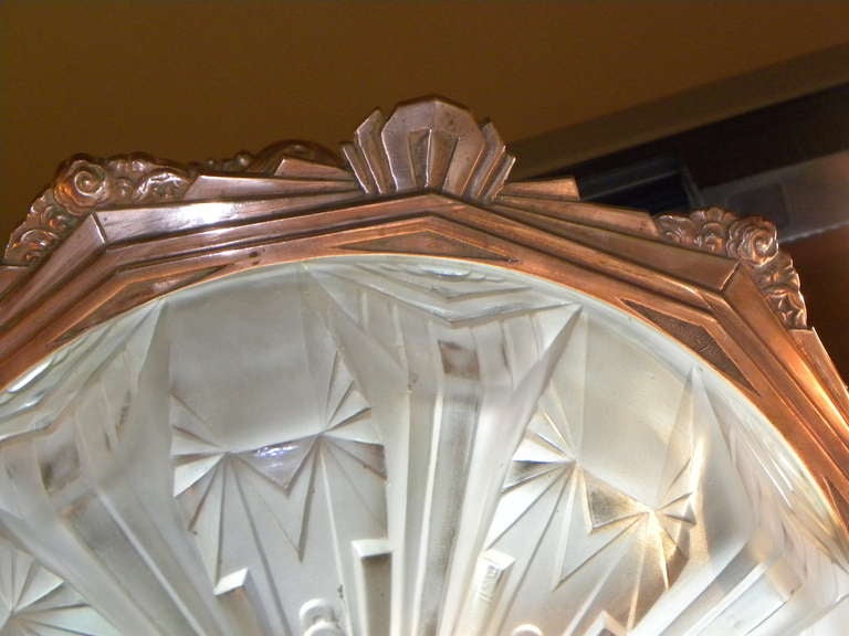 Outstanding Mueller Modernist Copper Fixture, Unusual Color French Art Deco In Good Condition In Oakland, CA