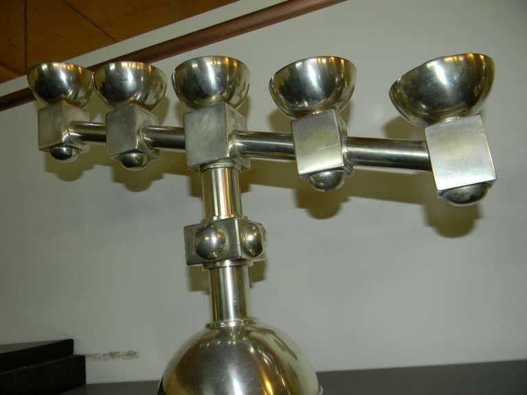 Ultra Modernist Art Deco Candelabras in New Chrome Finish In Excellent Condition In Oakland, CA