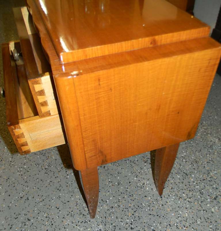 French Art Deco Satinwood Art Deco Night Stands End Tables Pair 3