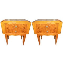 French Art Deco Satinwood Art Deco Night Stands End Tables Pair