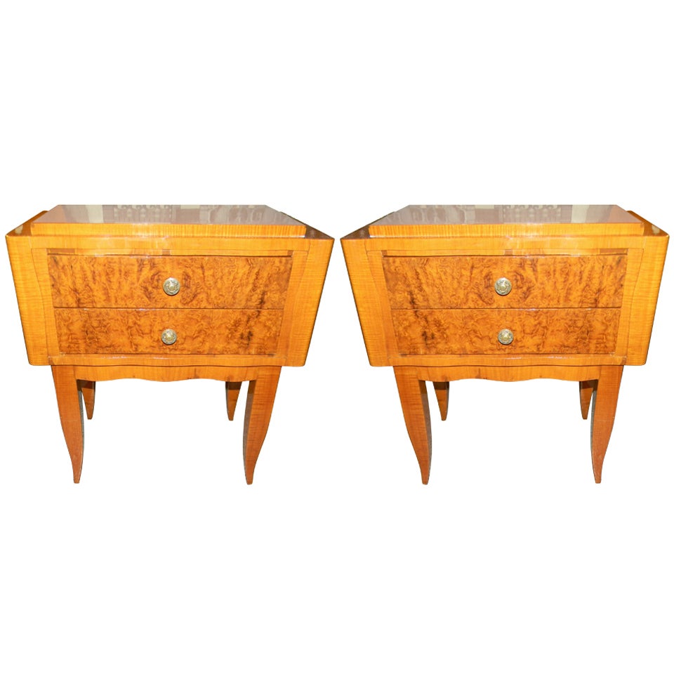 French Art Deco Satinwood Art Deco Night Stands End Tables Pair