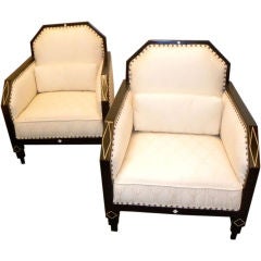 Art Deco library club living room chairs, period style fabric