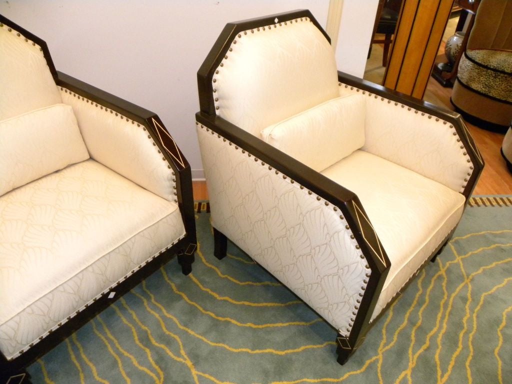 Mid-20th Century Art Deco library club living room chairs, period style fabric