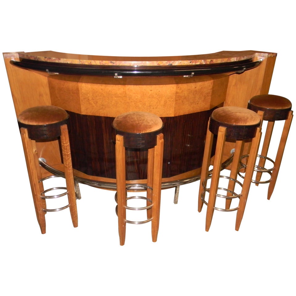 French Art Deco Bar Stand with Stools
