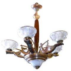 Outstanding  original French Art Deco copper/bronze  chanddelier